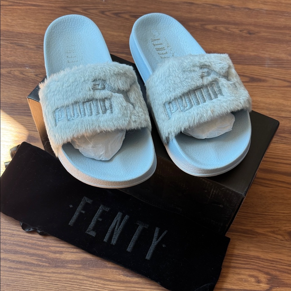 Puma Fenty Fur Slide Sandals in Soft Blue